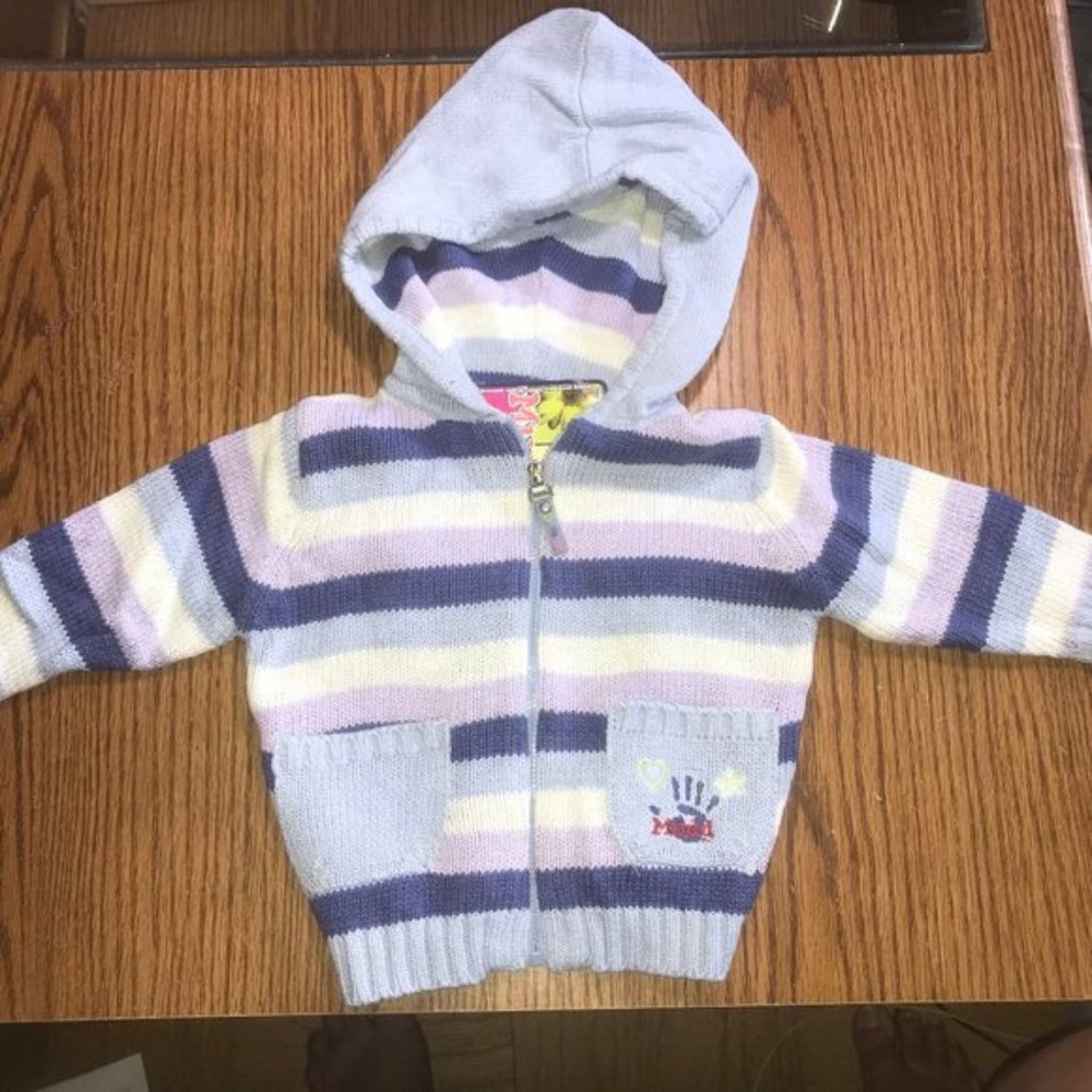 Girl's purple striped Mudd sweater w/ hood 12M NWT